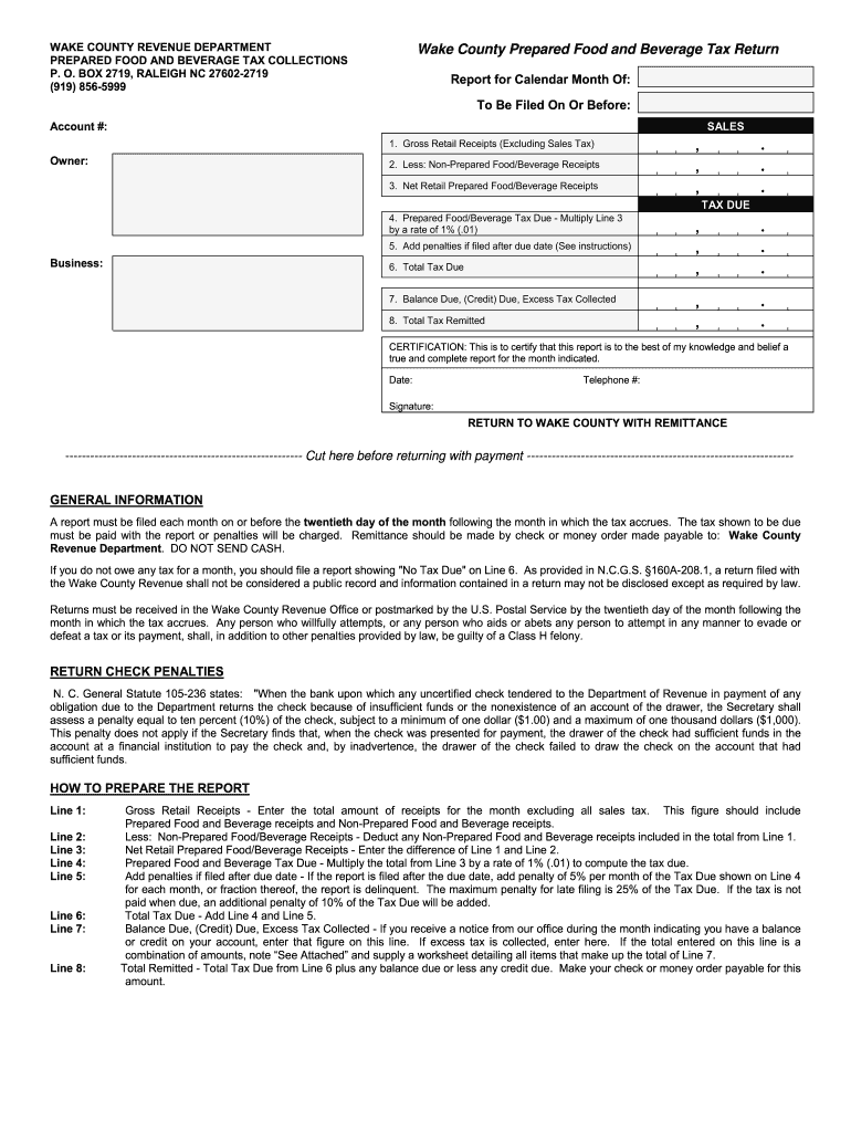 Wake County Food and Beverage Tax  Form