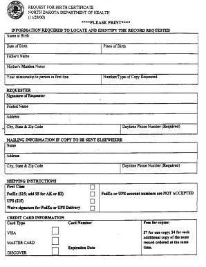 Nd Birth Certificate  Form