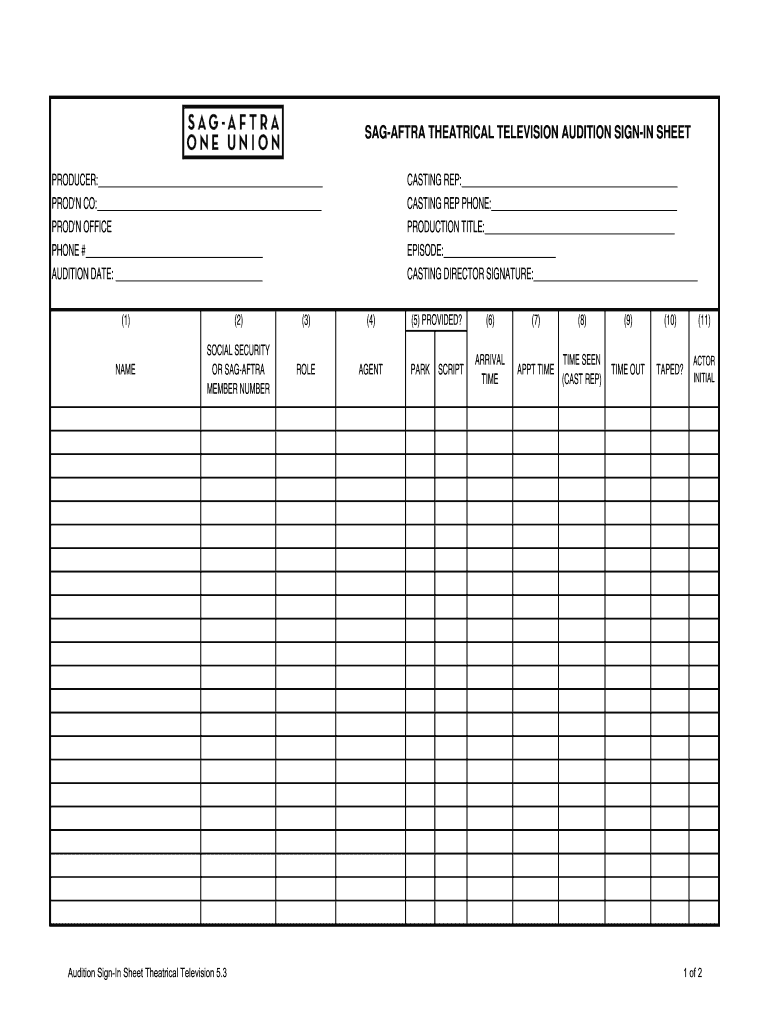 Audition Sign Up Sheet  Form