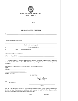  Allegheny County Subpoena Form 2000-2024
