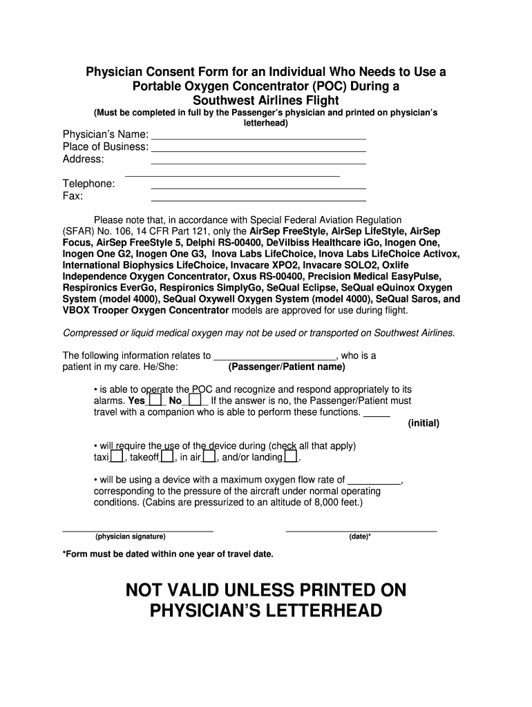 Southwest Airlines Oxygen Form