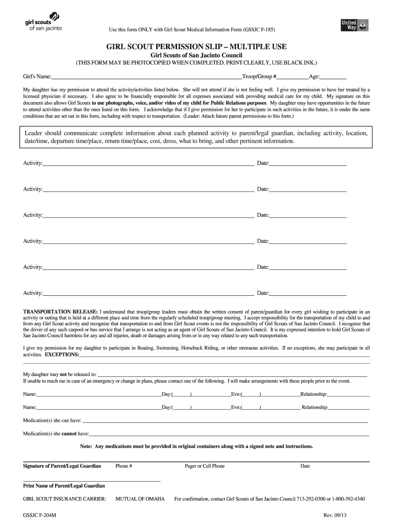 Girl Scout Camp Form
