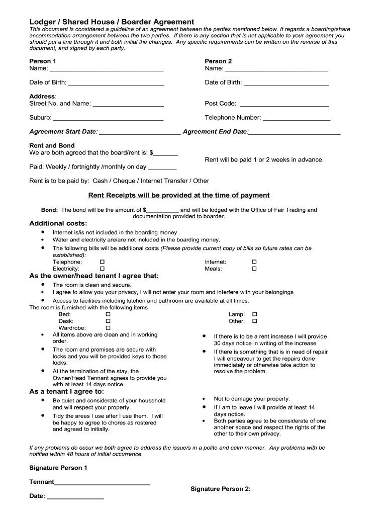 Boarding Agreement This Document is Considered a Guidline of an Egreement Form