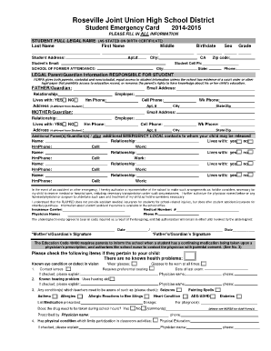 School Emergency Card Template  Form