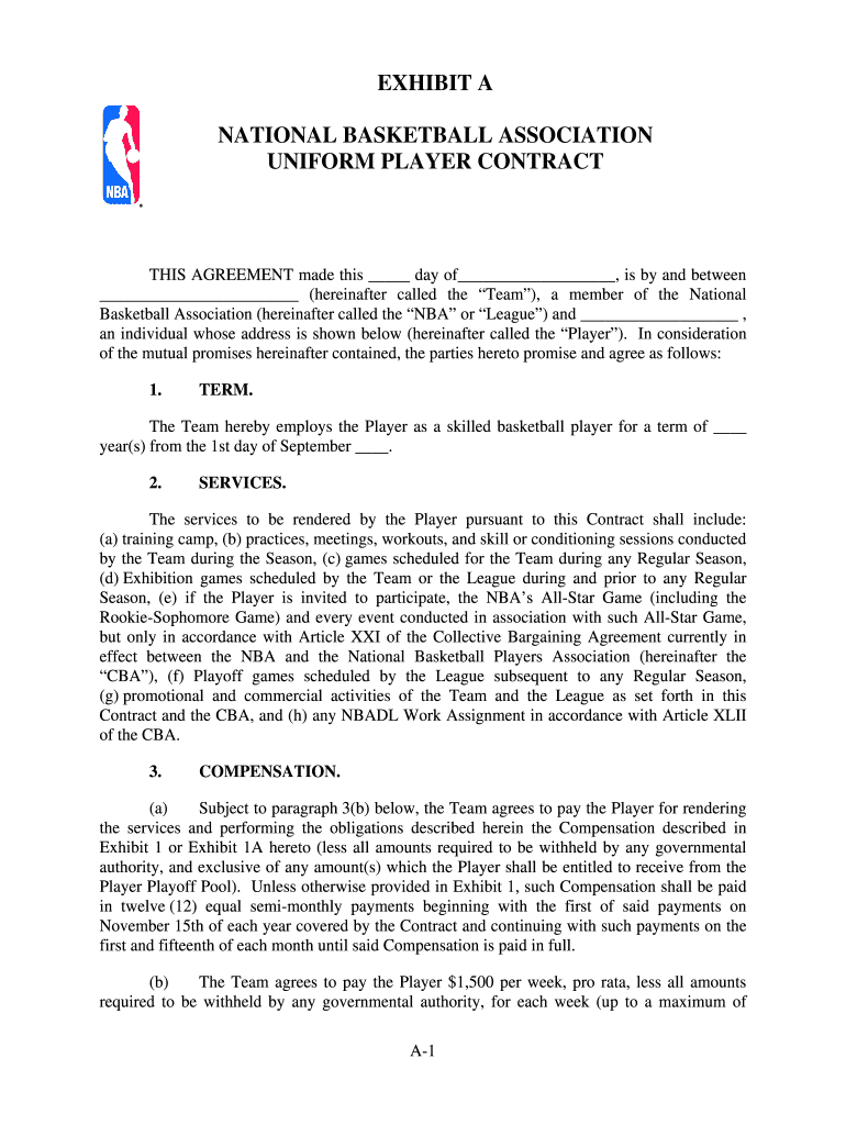 Nba Contract Template  Form