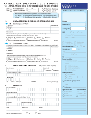 Antrag Auf Zulassung Universit T Duisburg Essen Uni Due  Form