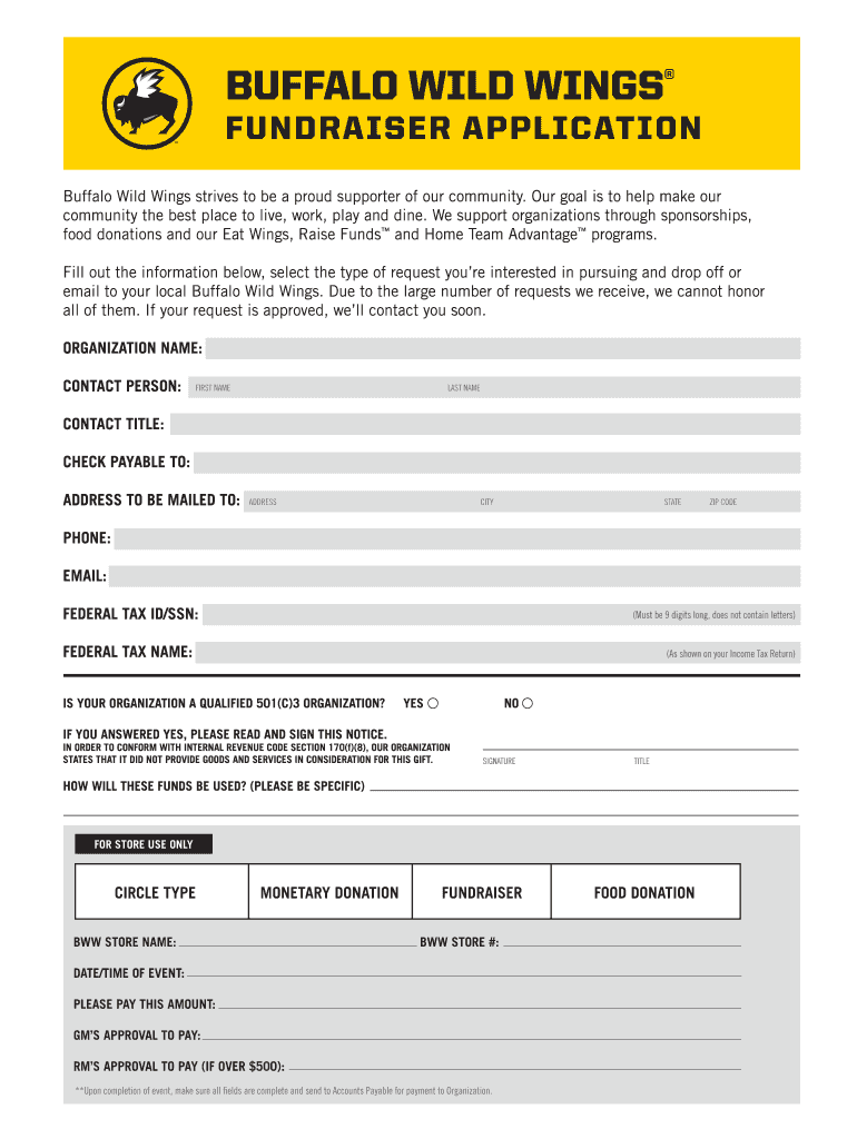 Get and Sign Buffalo Wild Wings Fundraiser  Form