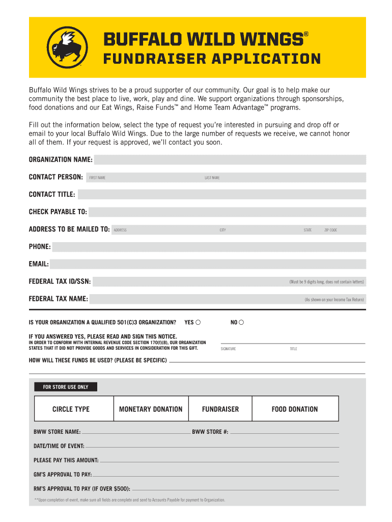 Buffalo Wild Wings Fundraiser  Form