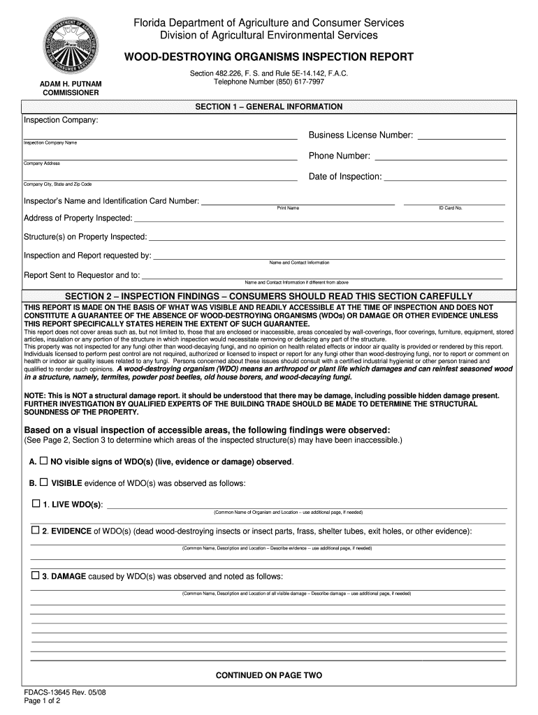 Form 13645 Florida Department of Agriculture & Consumer Services
