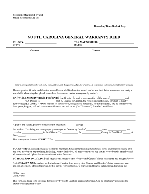 South Carolina Warranty Deed  Form