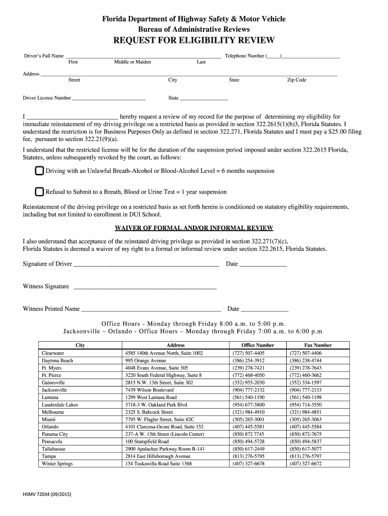  Request for Eligibility Review Florida Form 2015
