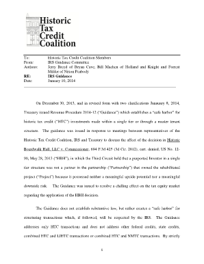 Historic Tax Credit Coalition Safe Harbor Guidance Memo  Form