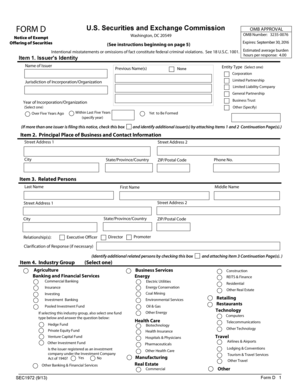 Form D Securities and Exchange Commission Sec