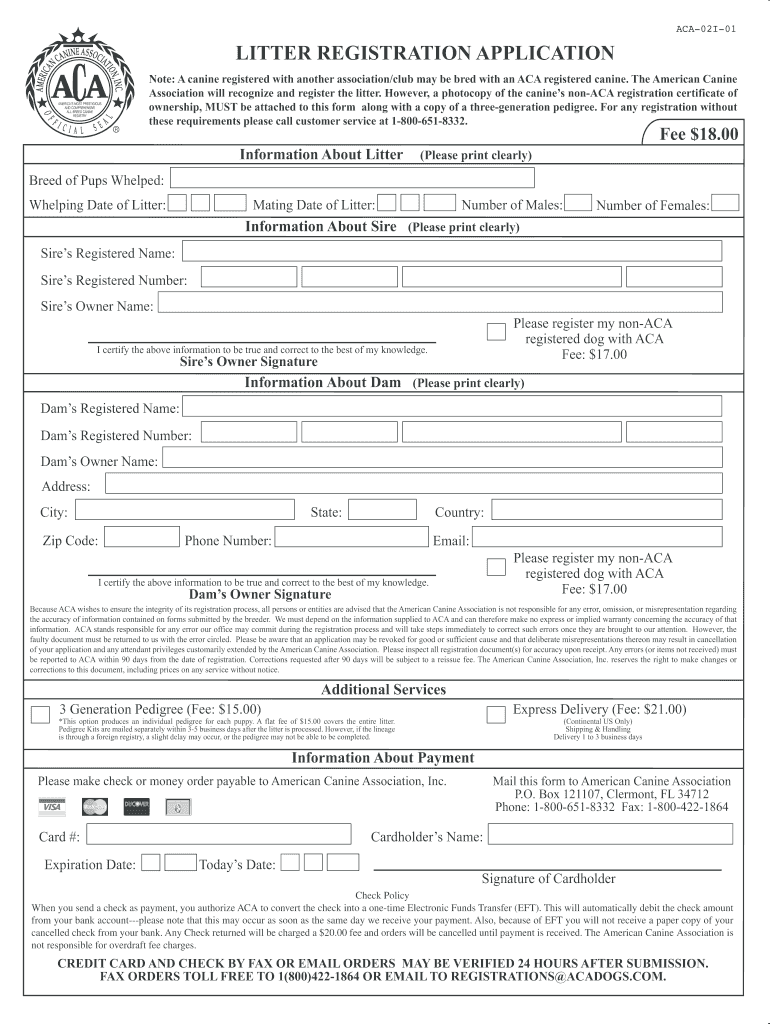 Aca Litter Registration  Form