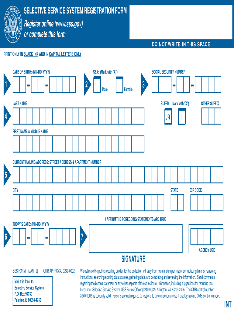  Selective Service Registration Form 2012