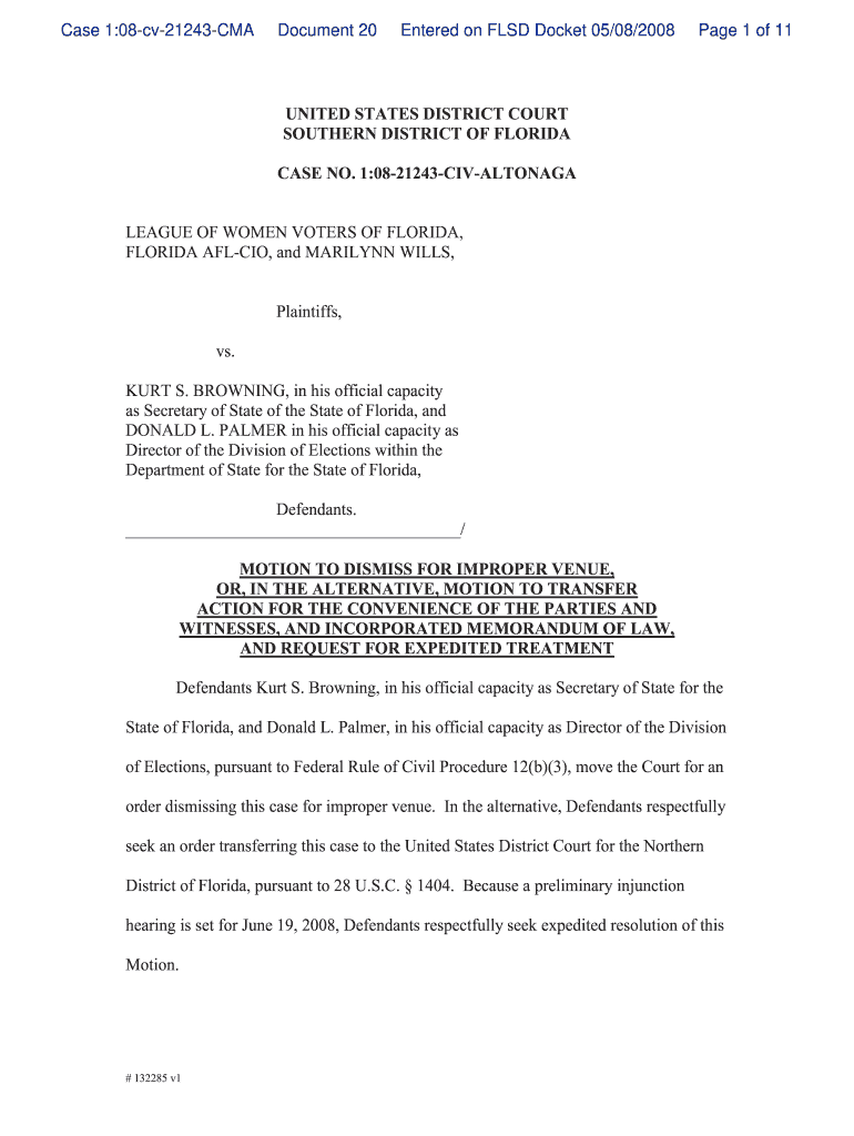 Motion to Dismiss Template Florida  Form