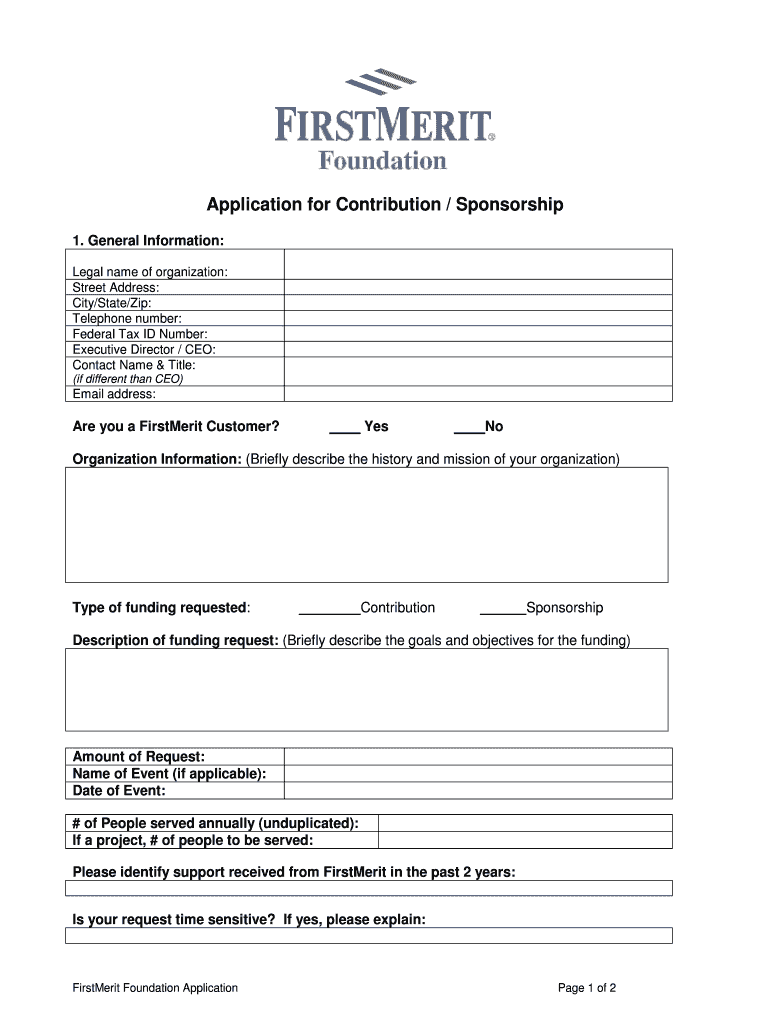 Application for Contribution Sponsorship  FirstMerit Bank  Form