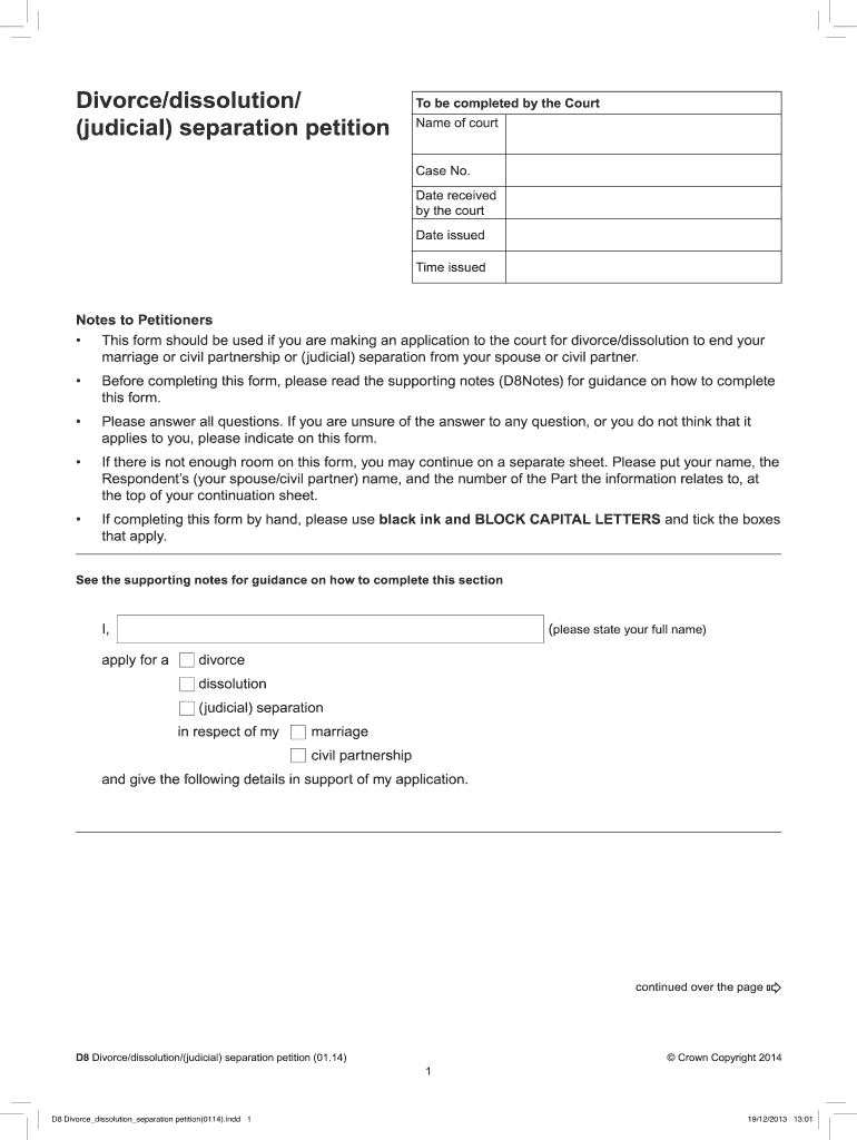 Form D80A Statement in Support of an Application for Divorce or