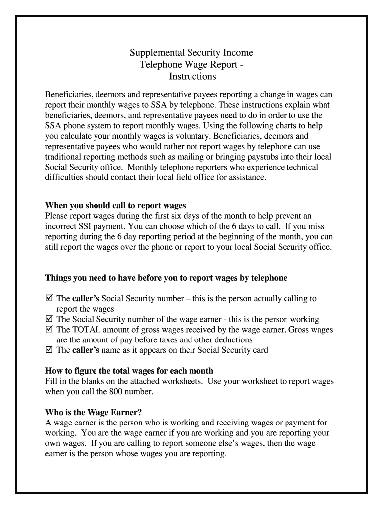 Ssi Wage Reporting Worksheet  Form