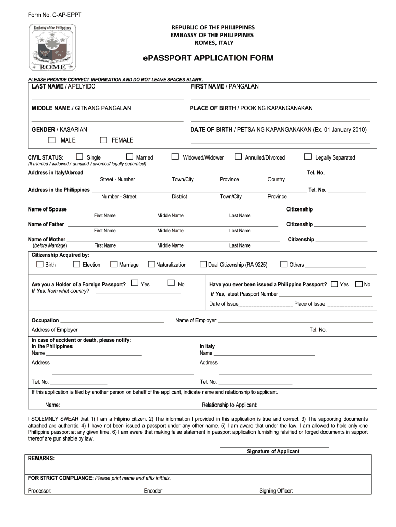 Philippine Embassy Rome  Form