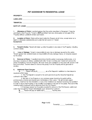 Pet Addendum to Residential Leases Form