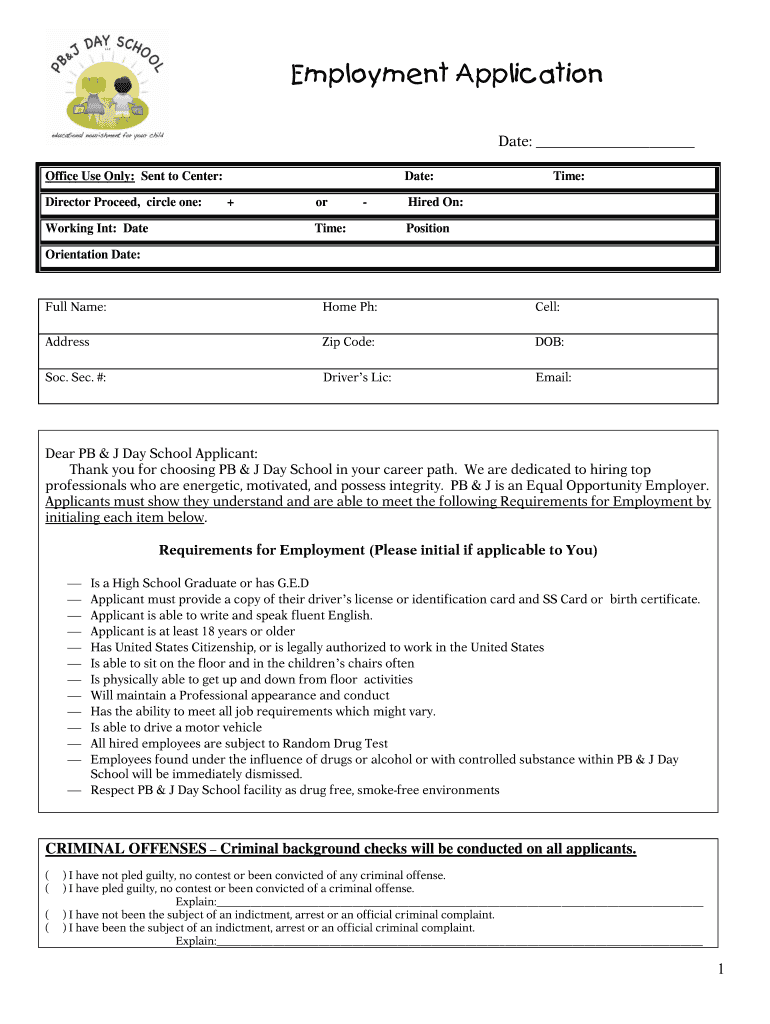 Images of Employment Applications for Daycsare Assistant  Form