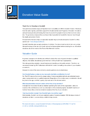 Donation Value Guide Goodwill  Form