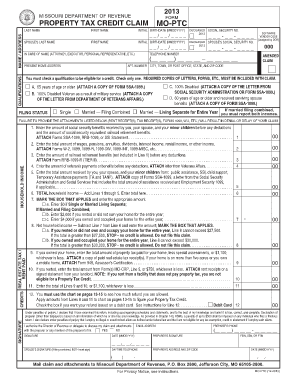 MO PTC Property Tax Credit Claim Missouri Department of Revenue Dor Mo  Form