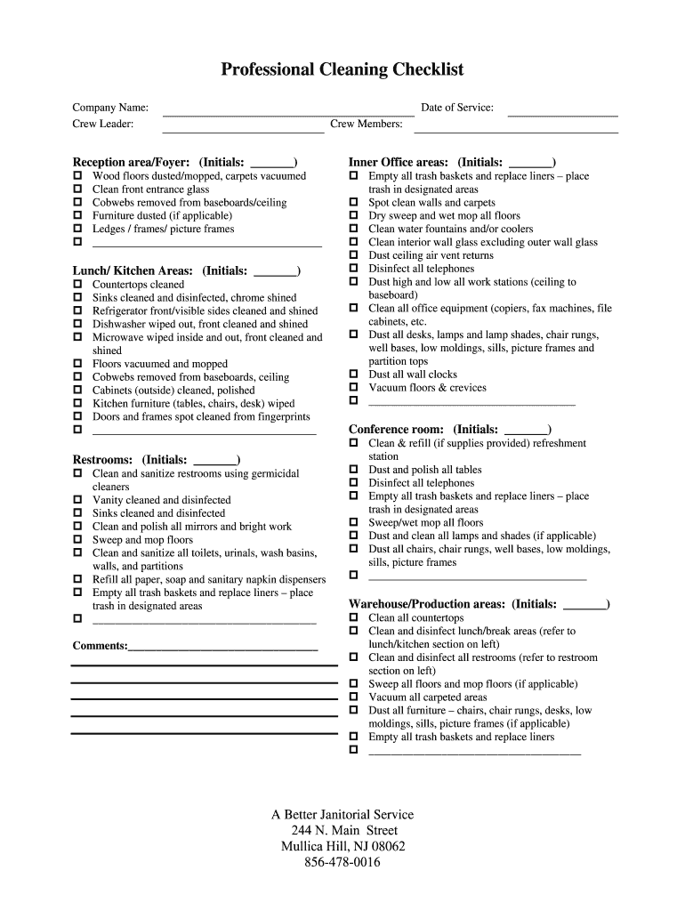 Janitorial Checklist  Form