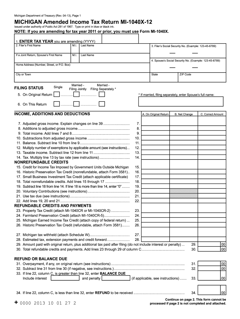 Mi 1040X - Fill Out and Sign Printable PDF Template | signNow