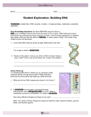Student Exploration Building Dna Gizmo Answers  Form