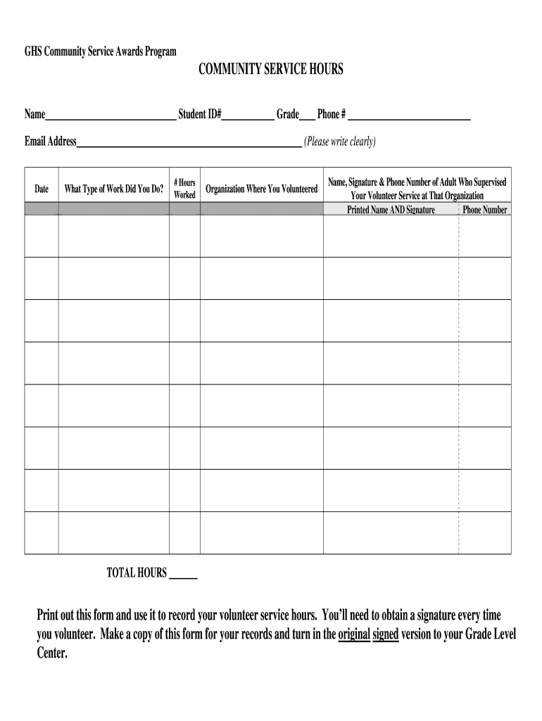 Community Service Form Print Out