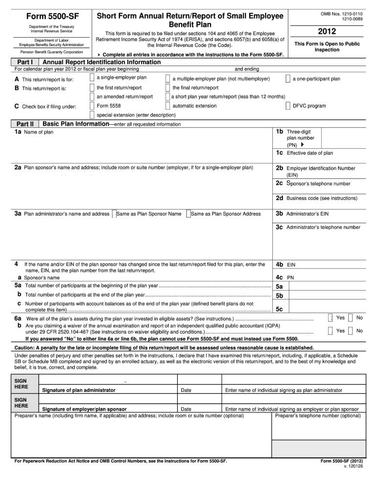 2012 Form 5500 - Fill Out and Sign Printable PDF Template | signNow