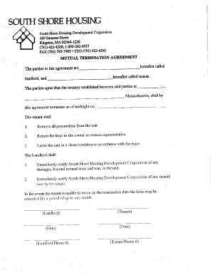 South Shore Housing Termination Form