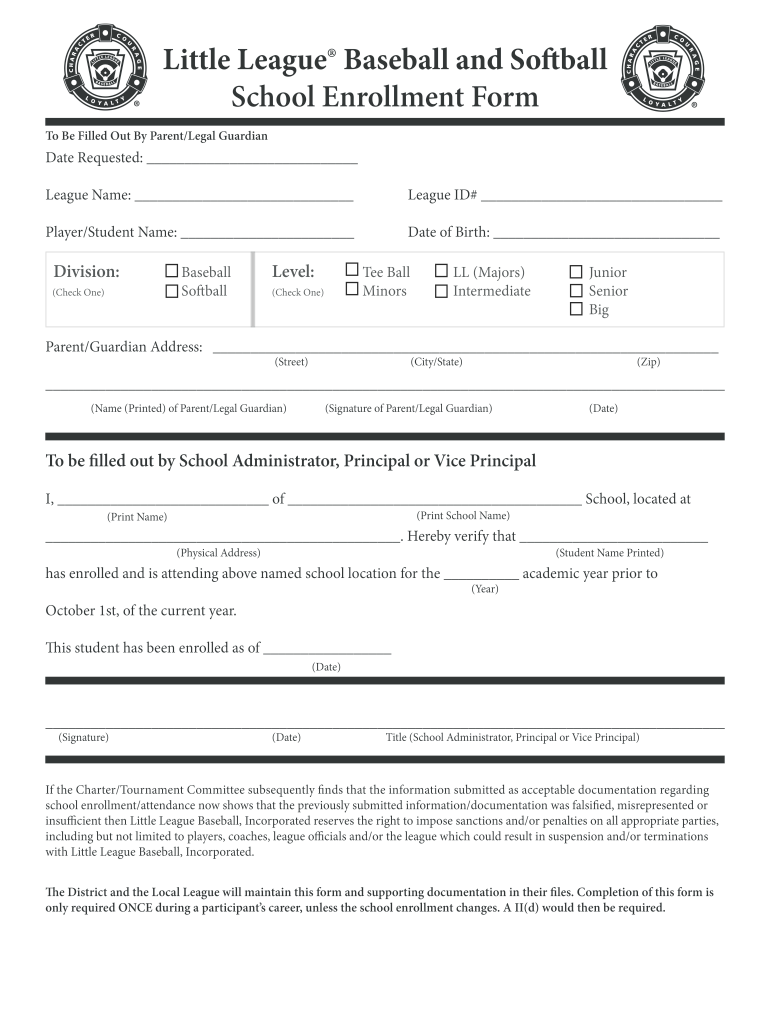 Little League School Enrollment Form