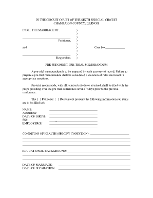 Pre Trial Memorandum Template  Form