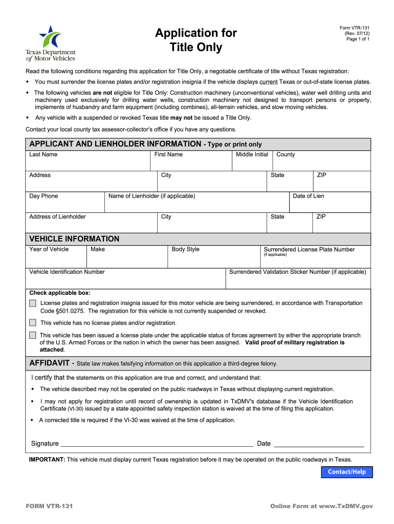 texas assignment of title form