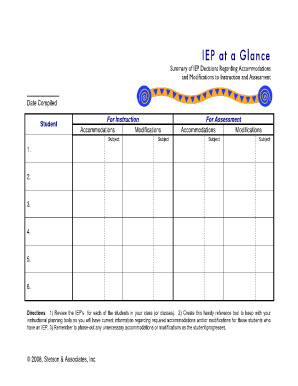 Iep at a Glance Template Google DOC  Form