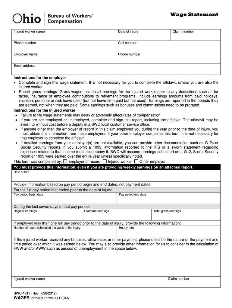 Bwc Ohio Workers Compensation  Form