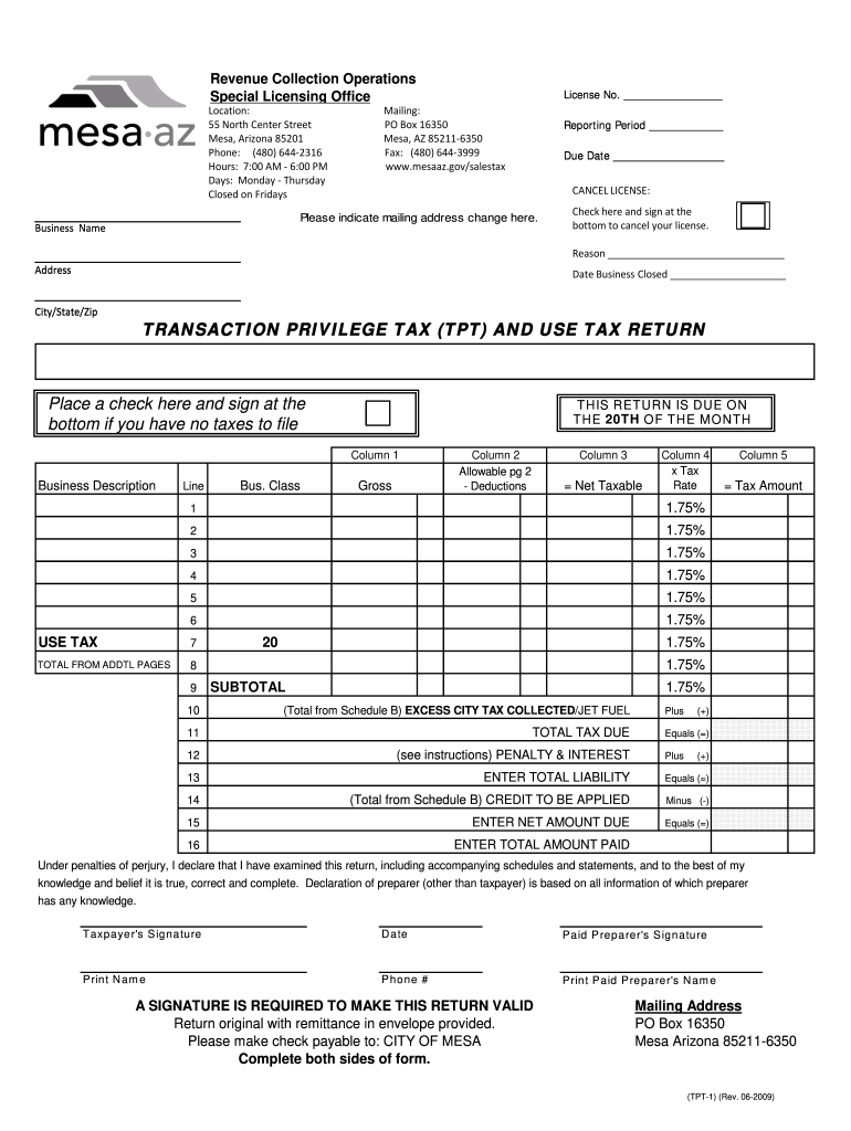 Mesa Sales Tax Form