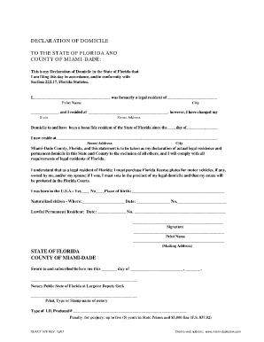 Declaration of Domicile Miami Dade 2007-2025
