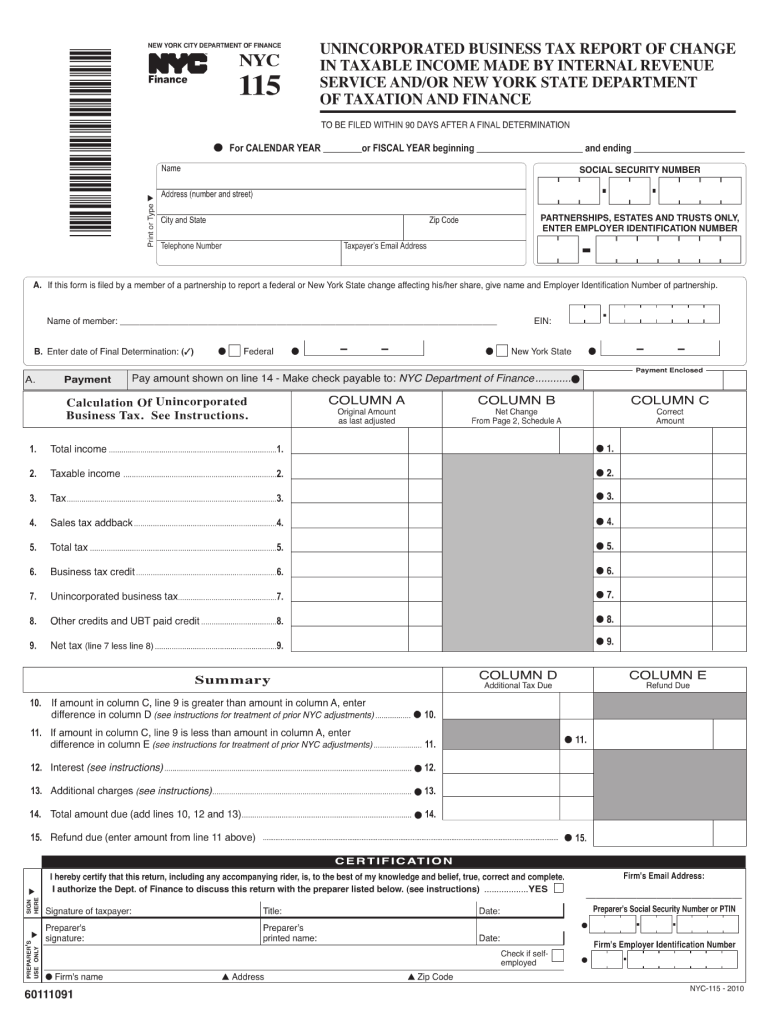  Nyc 115 Form 2010