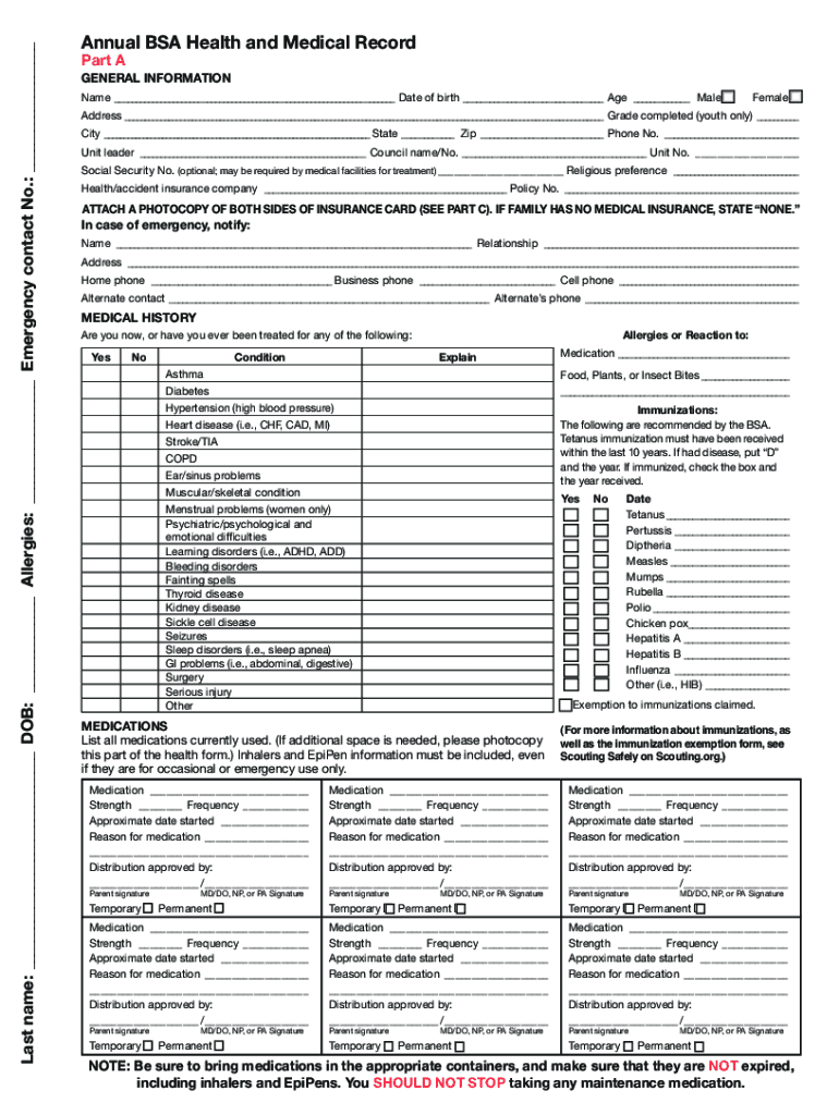  Bsa Health Form 2009-2024