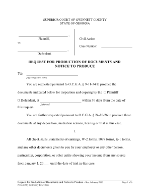 Application for Production of Documents Format