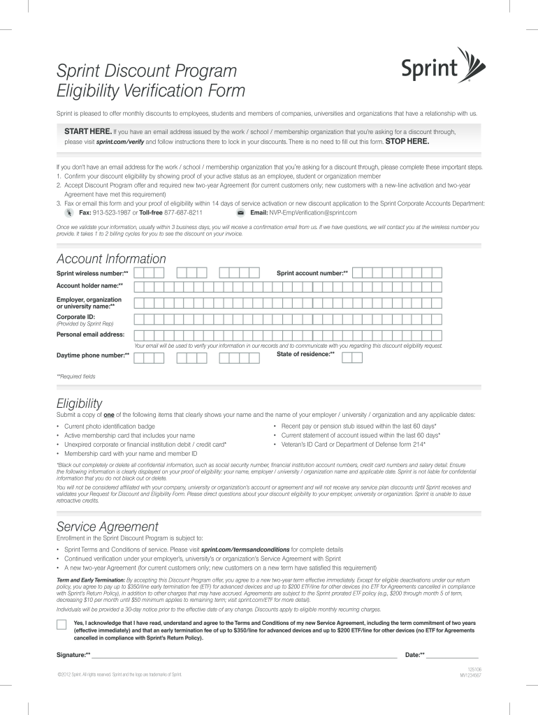 Sprint Verify Discount Form