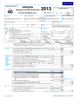 Form 40, Full Year Resident Individual Income Tax Oregon Gov Oregon