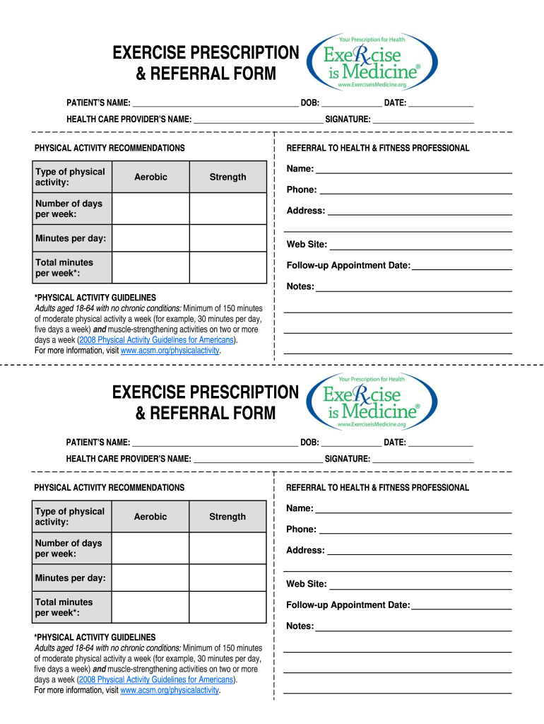 Exercise Prescription Template  Form
