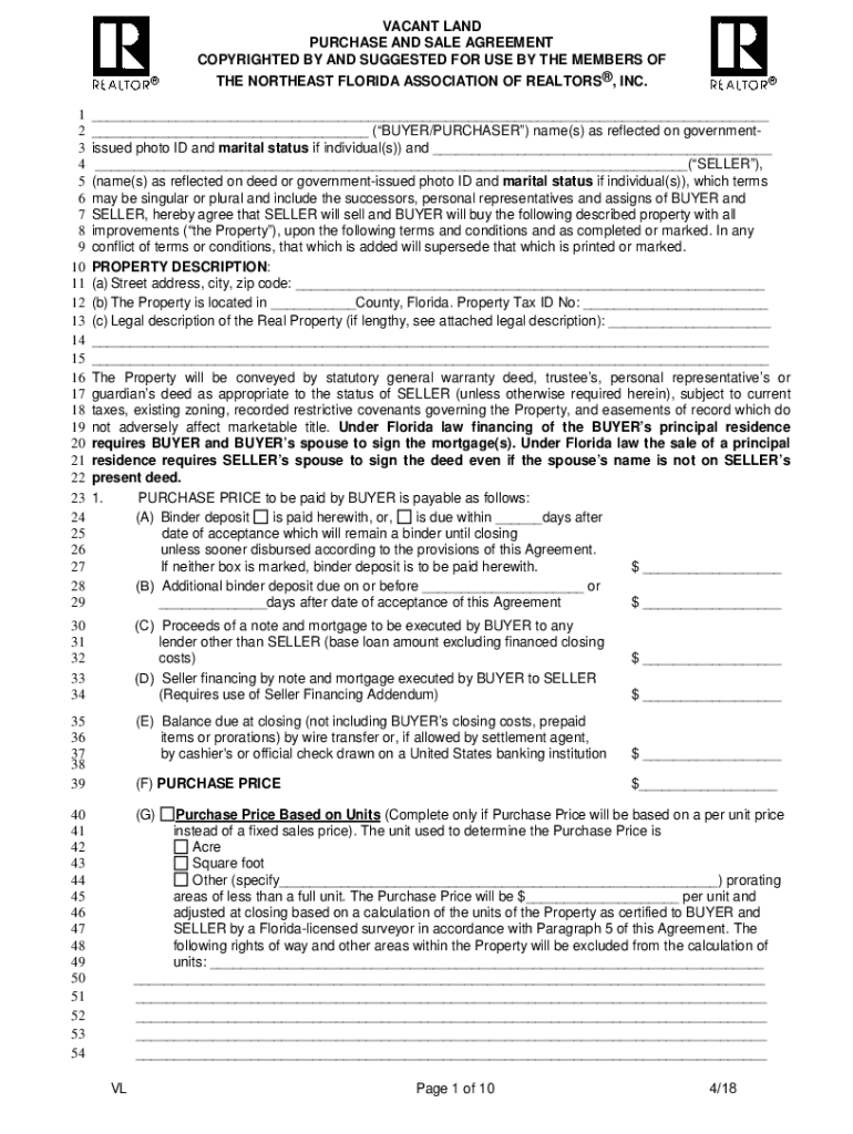 Vacant Land Purchase and Sale Agreement 6 16 13 Rev NEFAR Com  Form