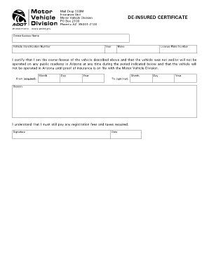 De Insured Certificate Azdot  Form