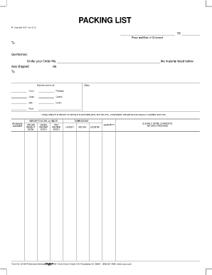 Packing List Export PDF  Form